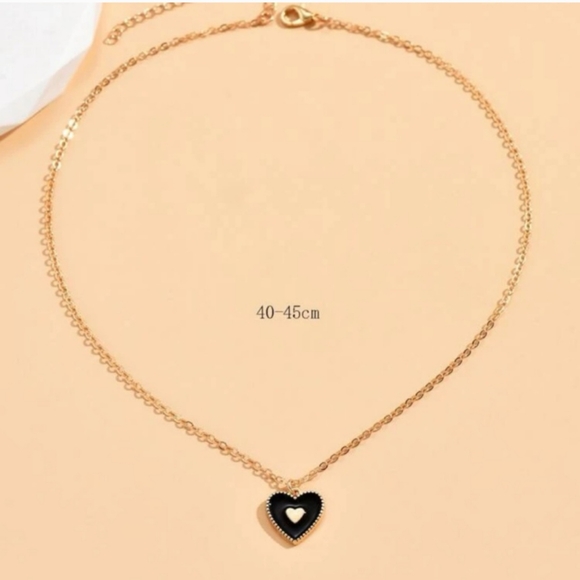Heart Necklace Gold Tone Black Alloy Jewelry Women - Picture 3 of 9